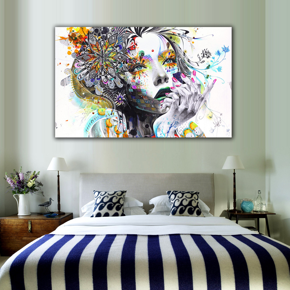 Painting For Bedroom Wall
 1 Piece Modern Wall Art Girl With Flowers Unframed Canvas