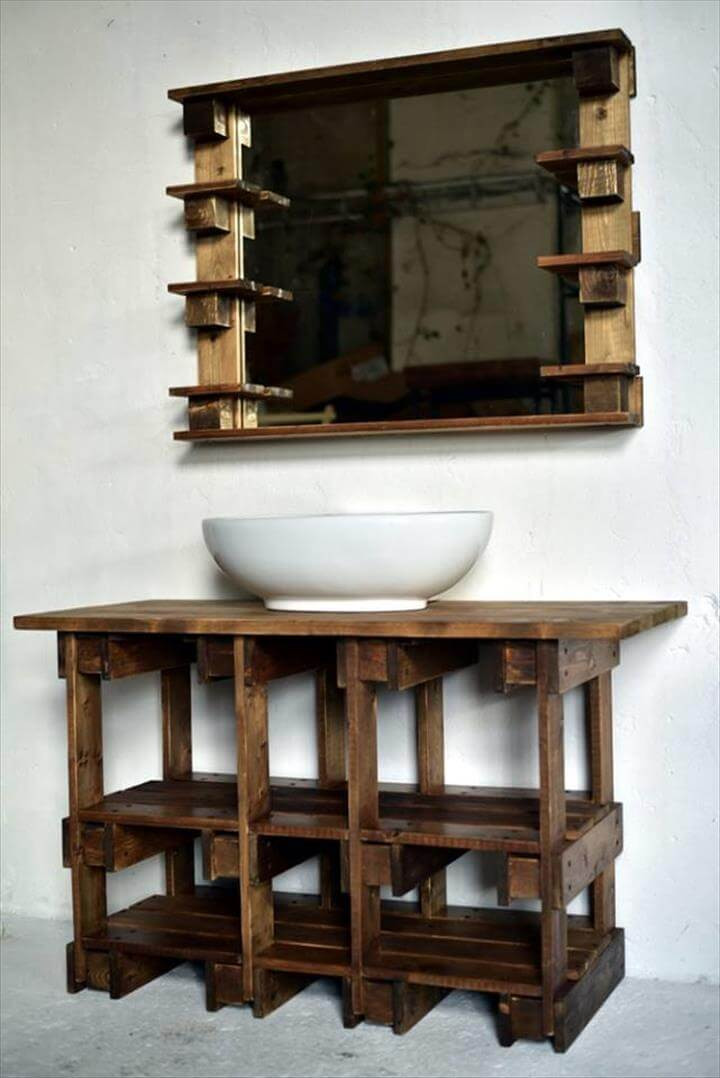 Pallet Bathroom Vanity
 Pallets Wood Bathroom Mirror and Vanity