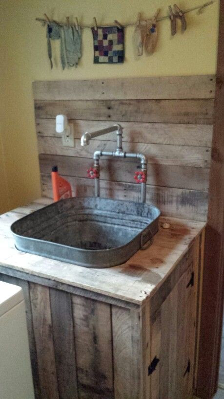 Pallet Bathroom Vanity
 Utility sink I built from pallet wood and an old wash tub