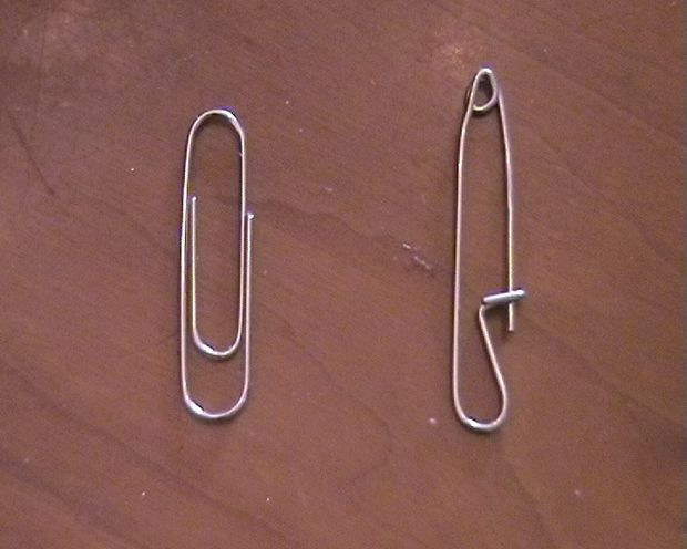 Paper Pins
 Make a safety pin from a paperclip