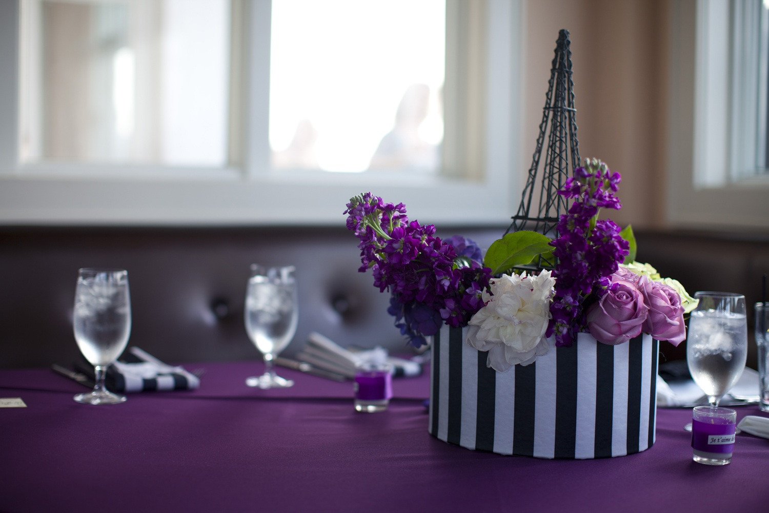 Paris Themed Wedding Decorations
 Purple and ivory Paris themed wedding elegant floral