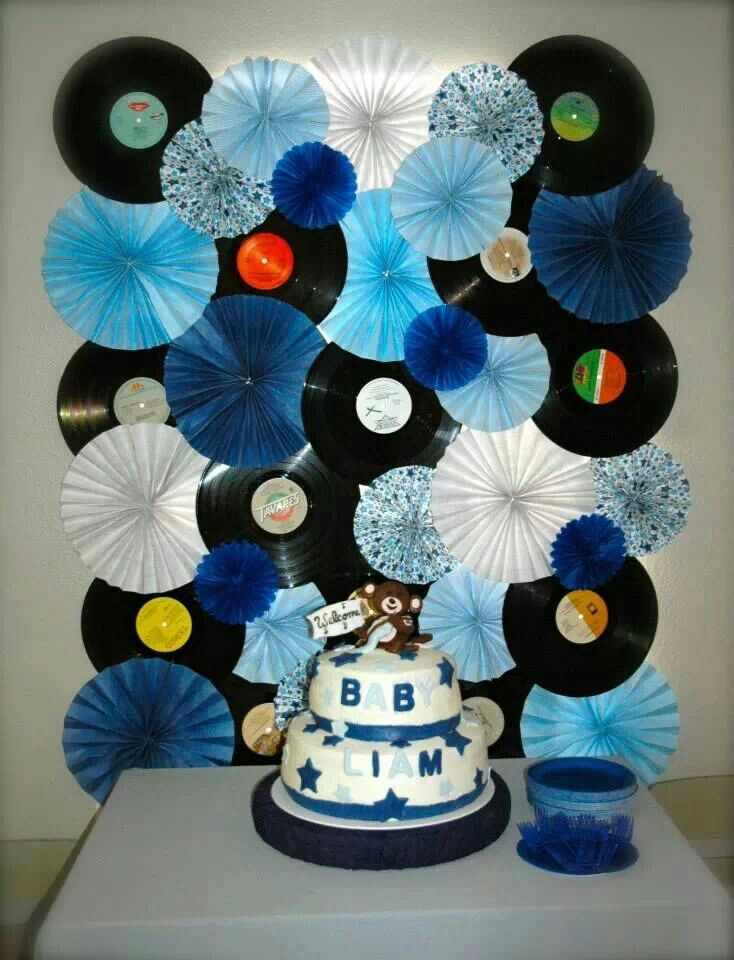 Party Baby Music
 Rockstar monkey themed baby shower Record and paper fan