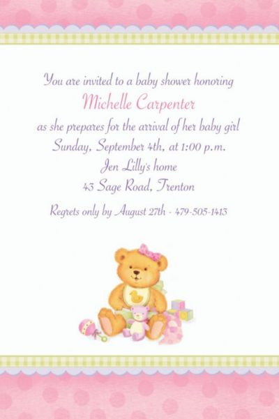 Party City Invitations Baby Shower
 Custom Precious Bear Pink Baby Shower Invitations