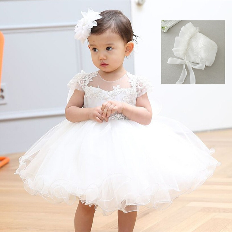 Party Dresses Baby
 2017 Baby Girl Dress With Hat White 1 Year Old Birthday
