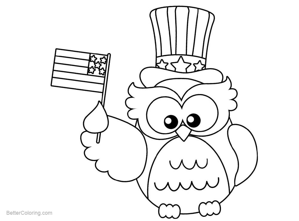 Patriotic Printable Coloring Pages
 Patriotic Coloring Pages Owl with Flag Free Printable