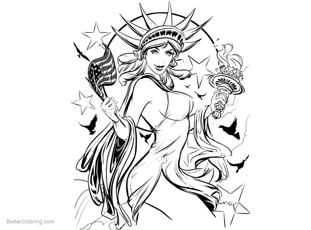 Patriotic Printable Coloring Pages
 Patriotic Coloring Pages Statue of Liberty Sketch Drawing
