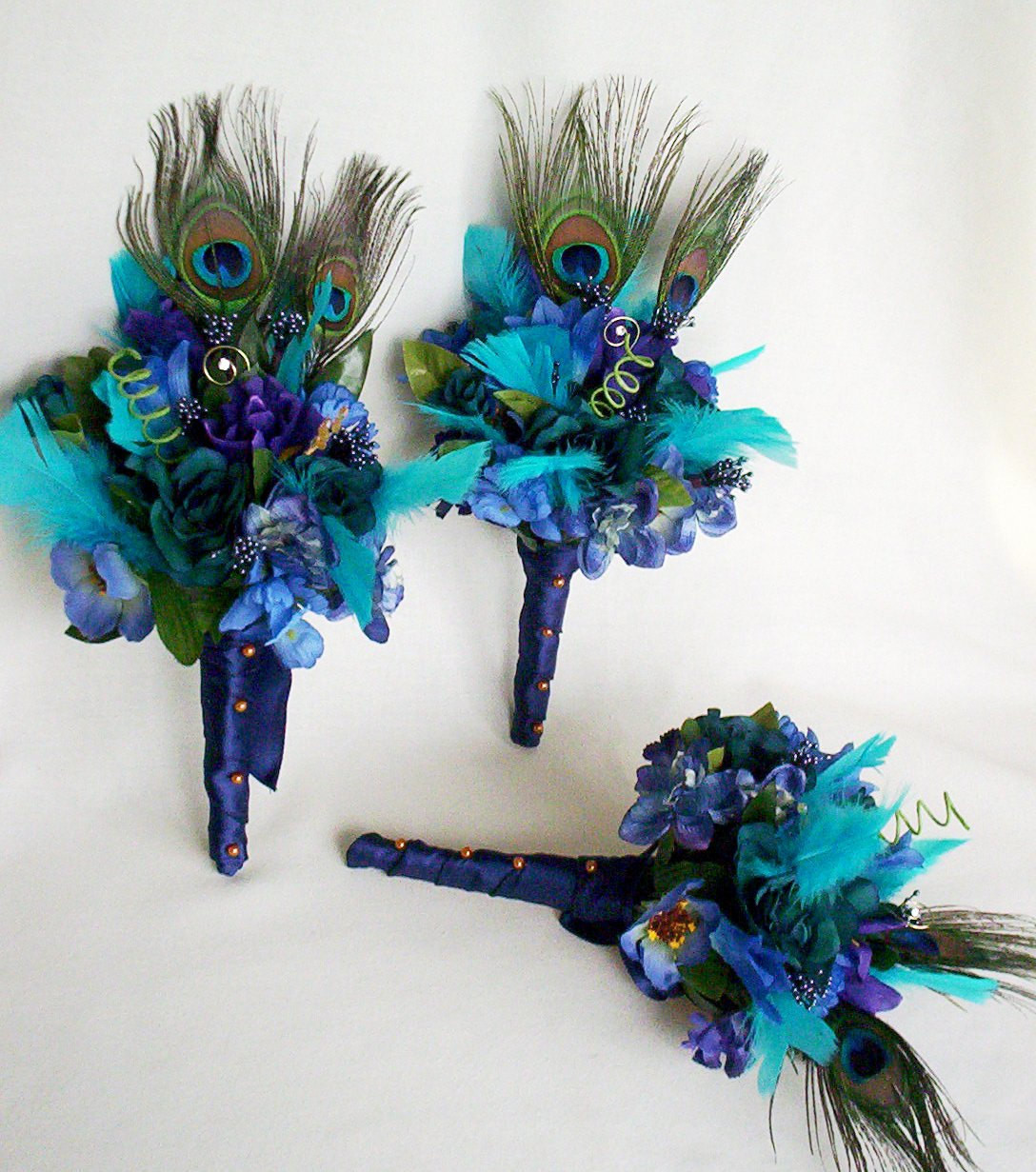 Peacock Wedding Flowers
 Peacock Turquoise Bridal Bouquets custom 3rd Payment by