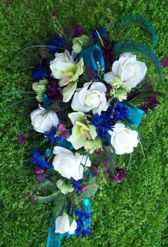 Peacock Wedding Flowers
 Royal Peacock Wedding Flowers Bridal Bouquet by