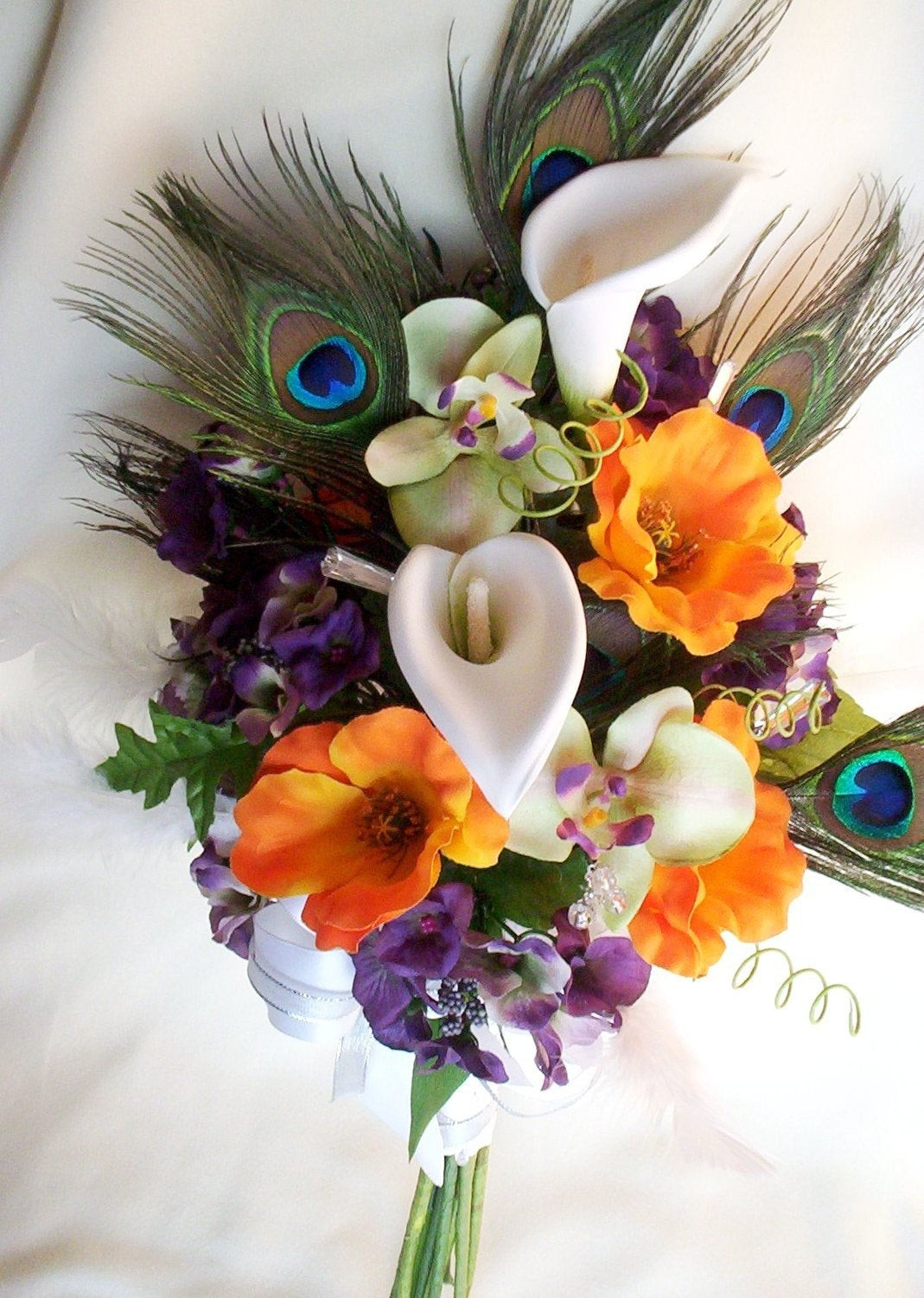 Peacock Wedding Flowers
 Peacock Feather Bridal Bouquet Orchids Callas by AmoreBride