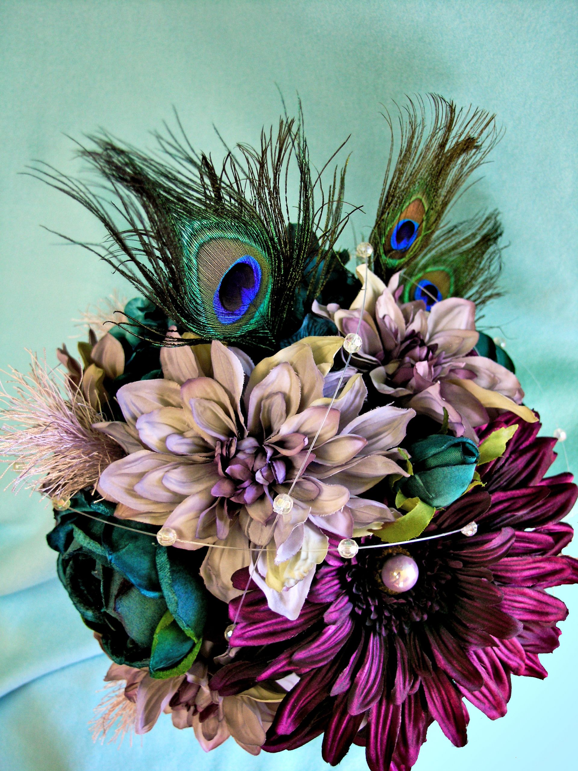 Peacock Wedding Flowers
 Peacock Wedding Flowers Purple Silk Bridal Bouquet Teal