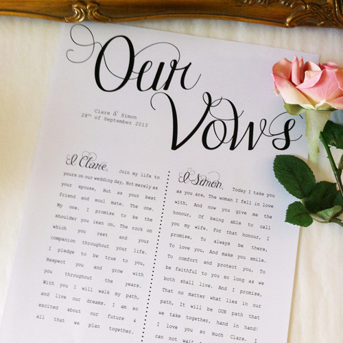 Perfect Wedding Vows
 Wedding Vows printed with your personal wording Perfect
