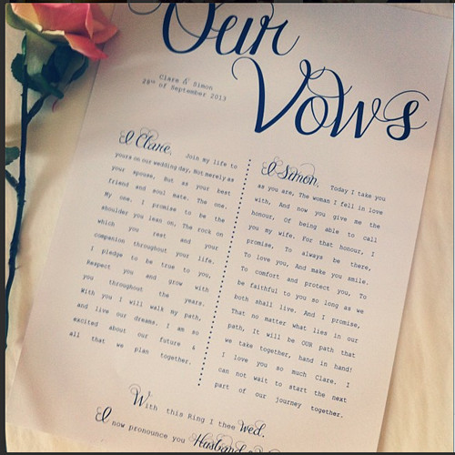 Perfect Wedding Vows
 Wedding Vows printed with your personal wording Perfect