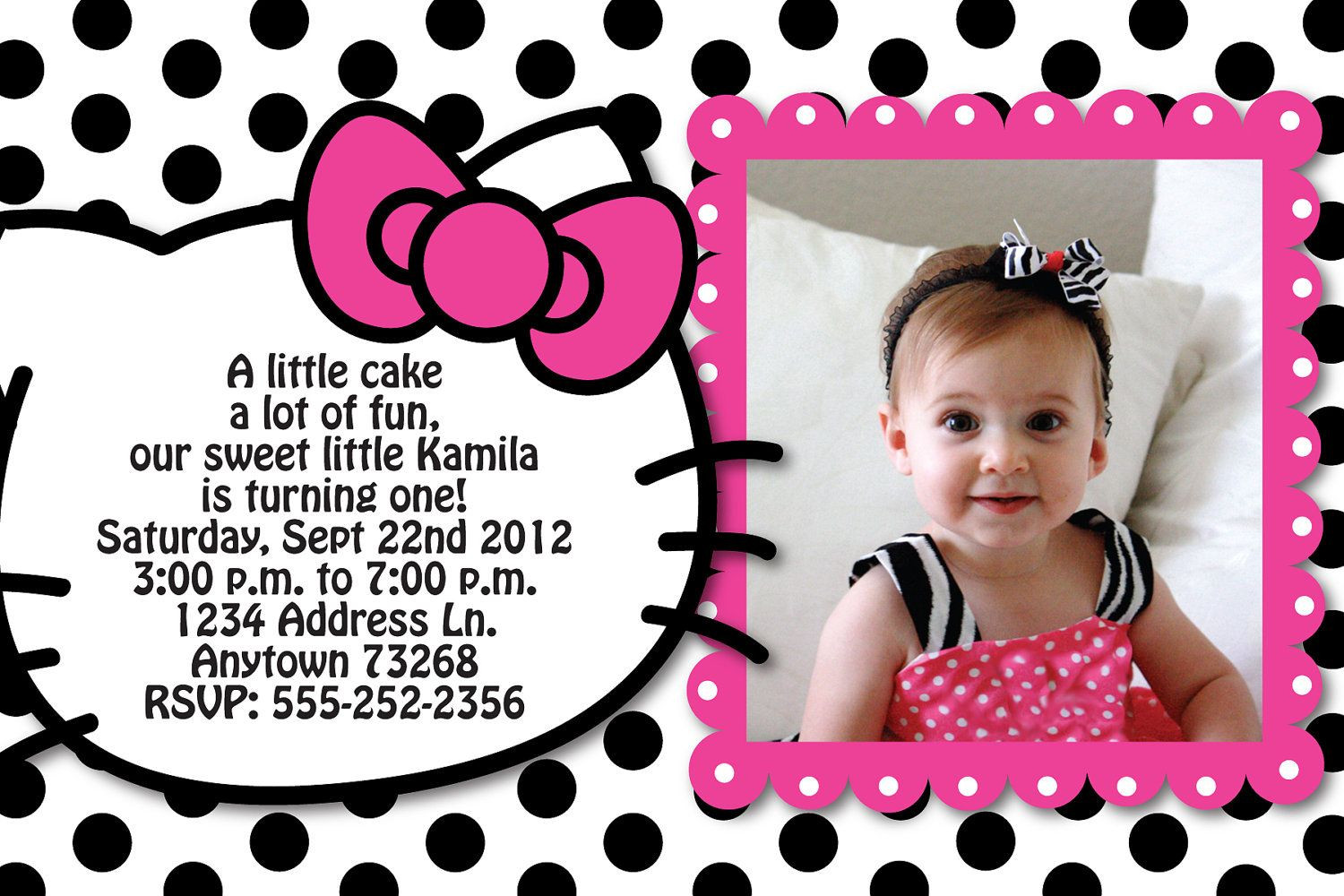 Personalized Hello Kitty Birthday Invitations
 Hello Kitty inspired Polka Dot Birthday Party Custom