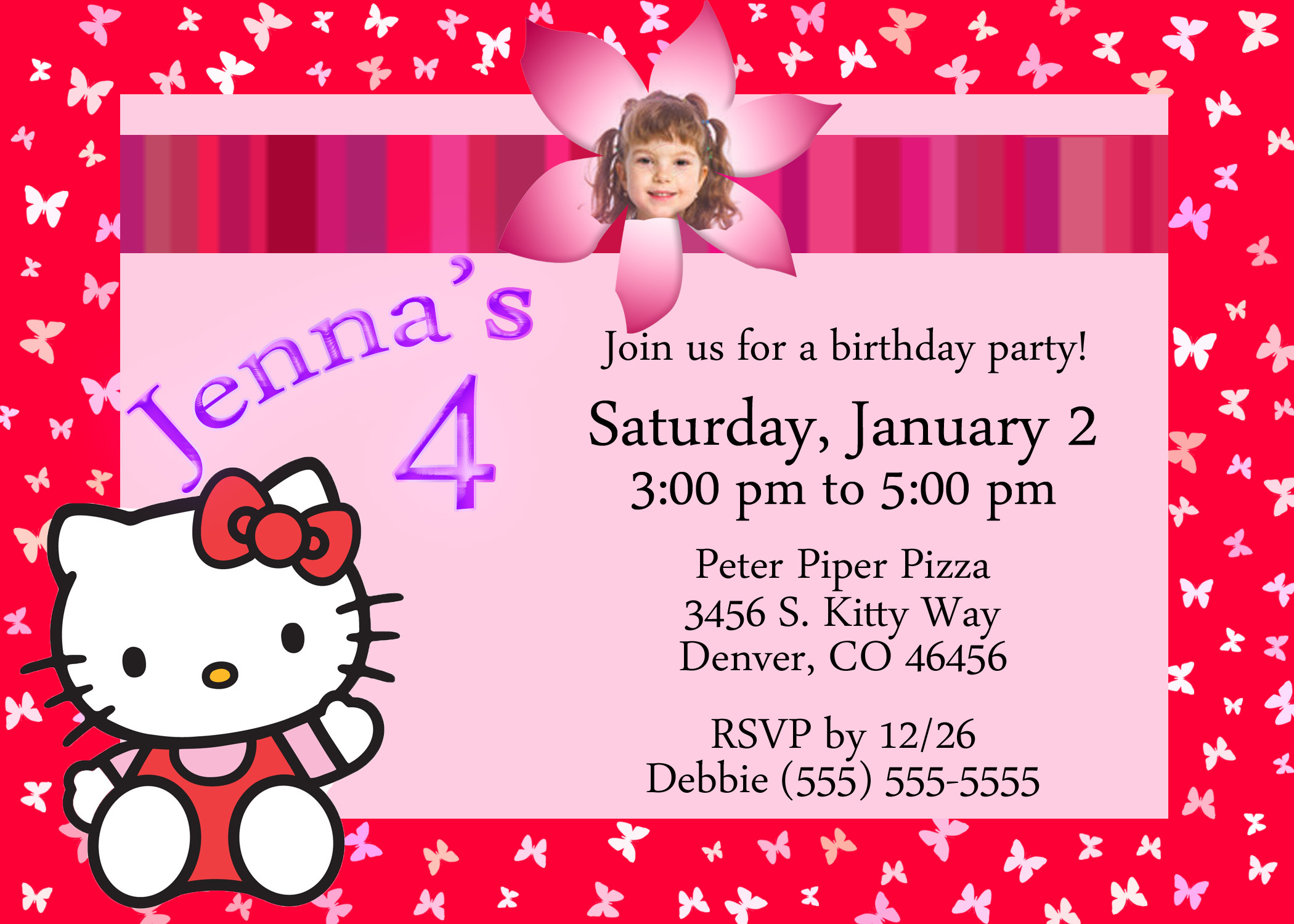 Personalized Hello Kitty Birthday Invitations
 Hello Kitty Birthday Invitation