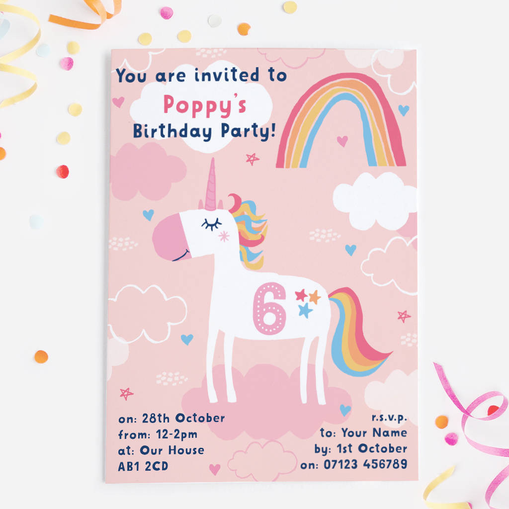 Picture Birthday Invitations
 unicorn birthday party invitations by mondaland