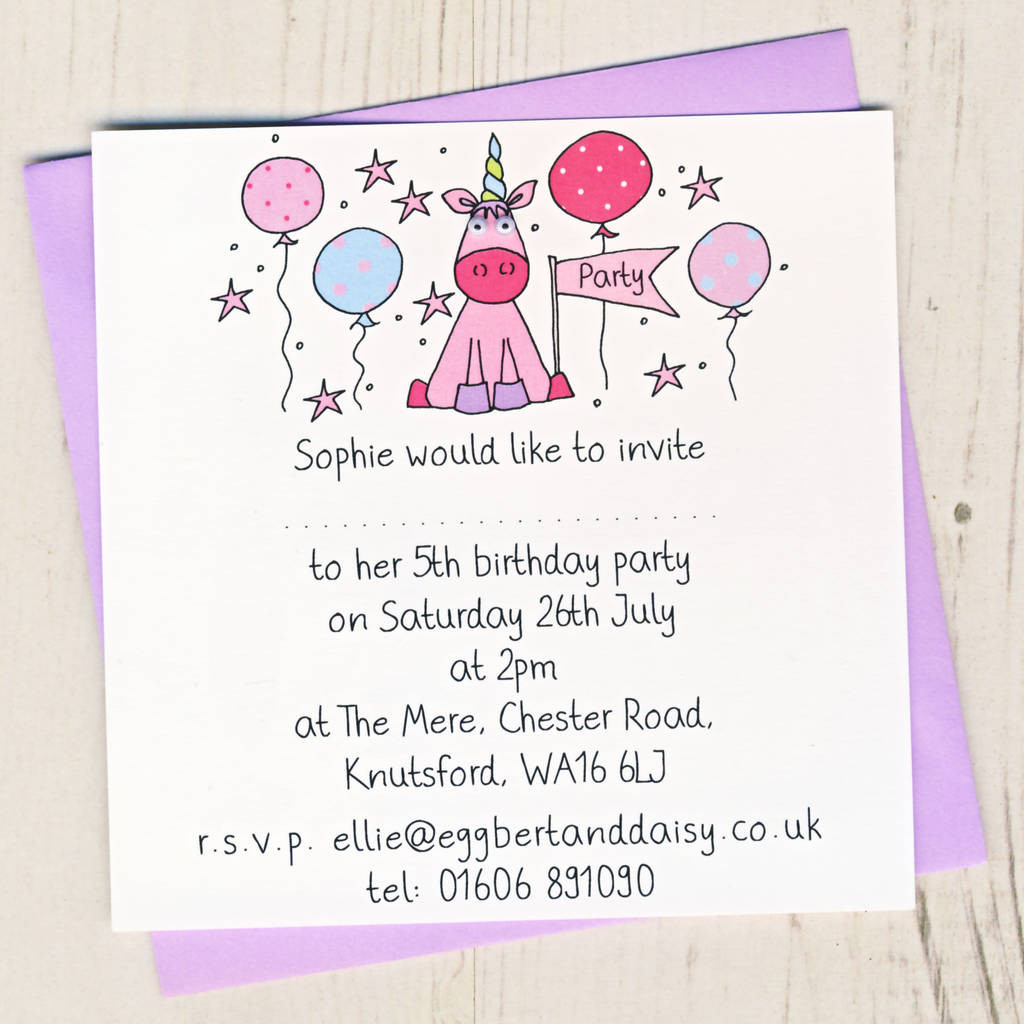 Picture Birthday Invitations
 personalised unicorn party invitation pack by eggbert