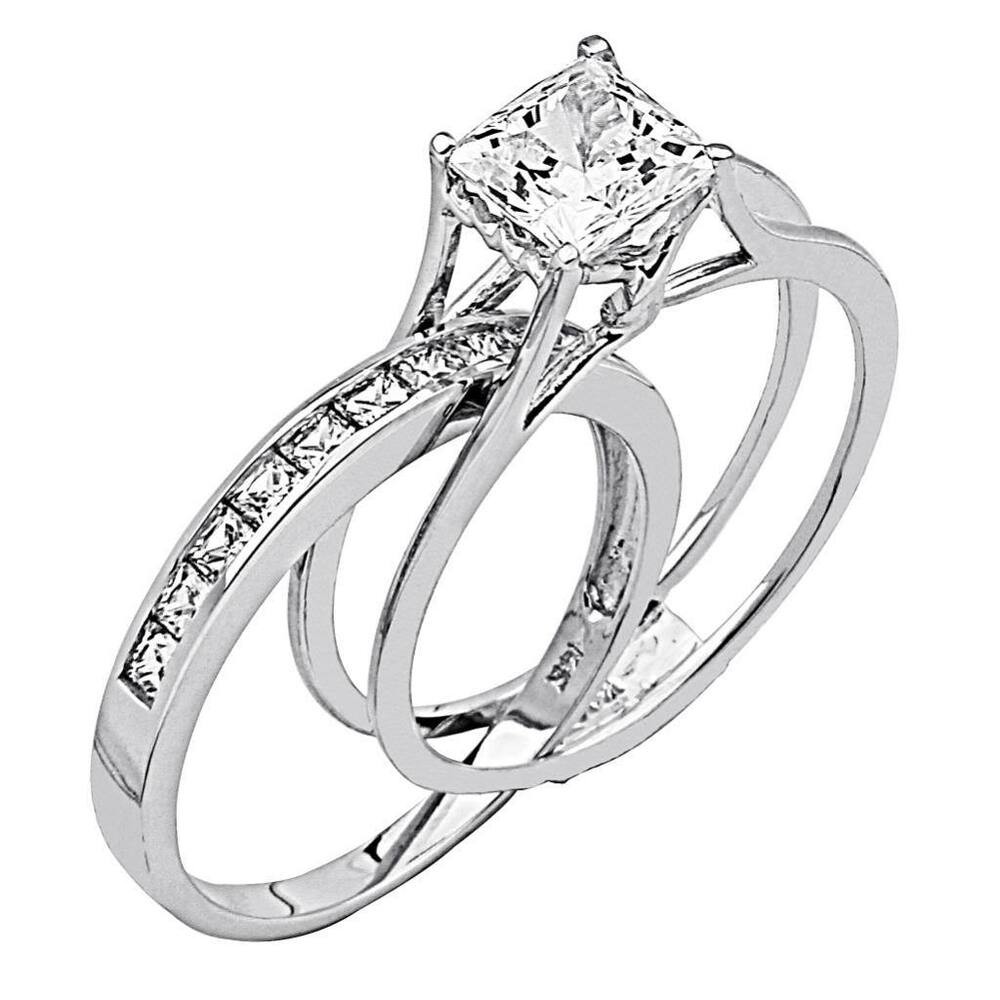 Picture Of Wedding Rings
 2 Ct Princess Cut 2 Piece Engagement Wedding Ring Band Set