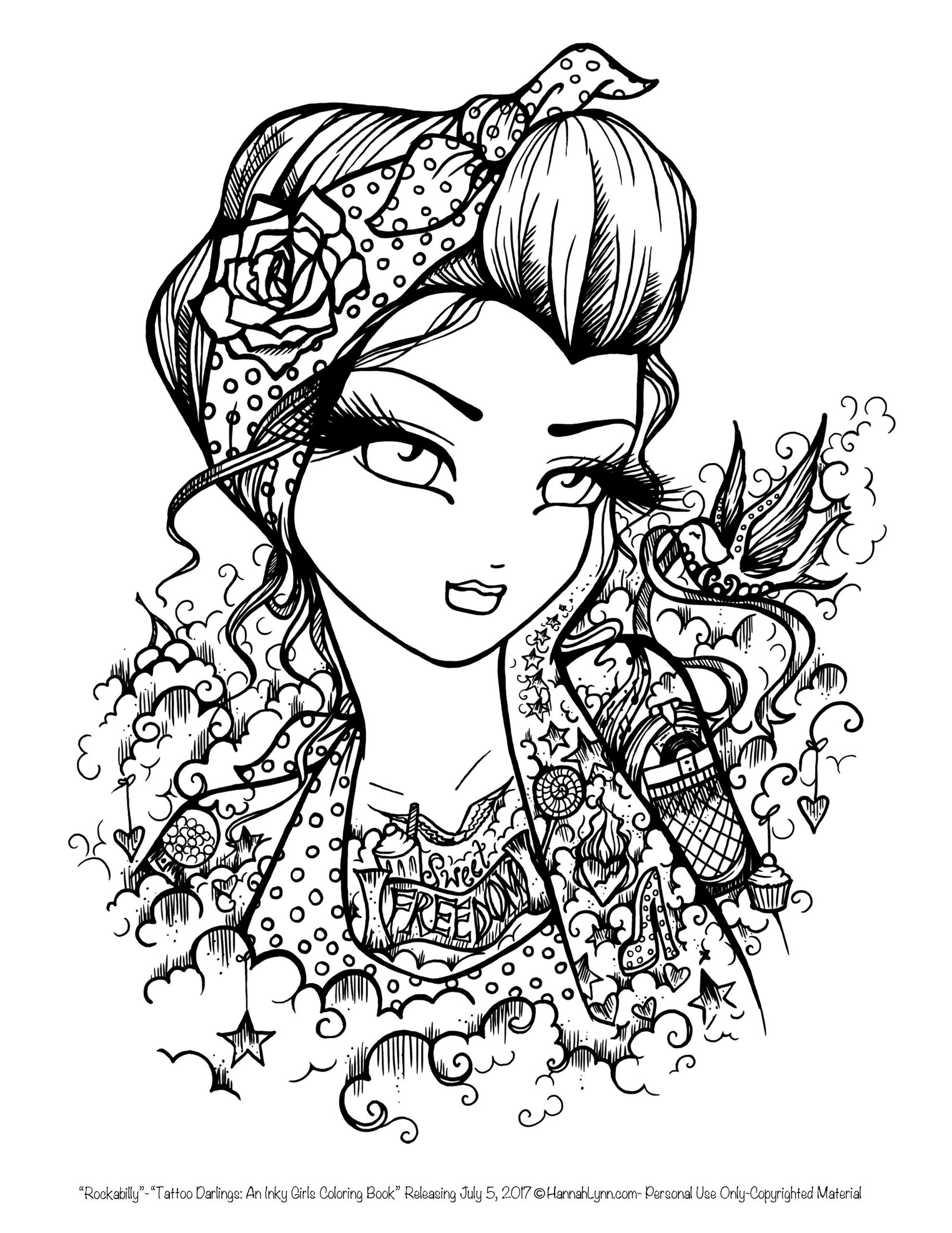 Pin Up Girls Coloring Pages
 Tattoo Darlings FREE Sample coloring page Rockabilly Girl