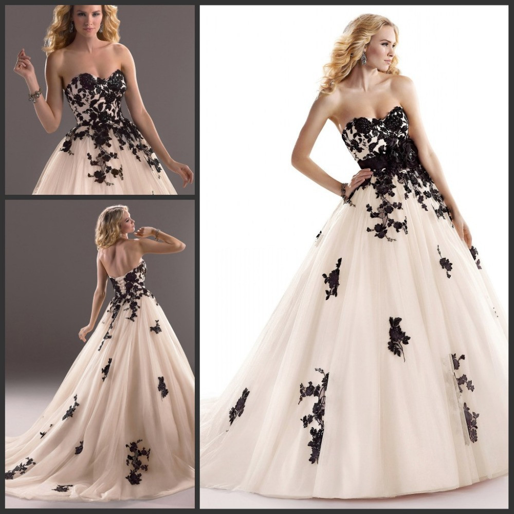 Pink And Black Wedding Dresses
 Elegant Sweetheart Pink and Black Lace and Tulle Ball Gown