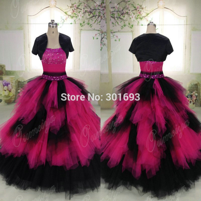 Pink And Black Wedding Dresses
 Oumeiya ORW448 Real Puffy Princess Ball Gown Hot