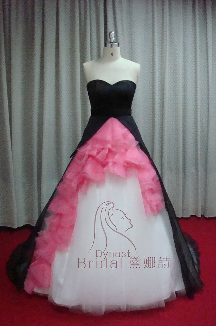 Pink And Black Wedding Dresses
 Taffeta Tulle Organza Royal Train Ruched Hot Pink Black