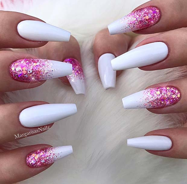 Pink And White Glitter Nails
 23 Creative Ways to Wear Pink and White Nails