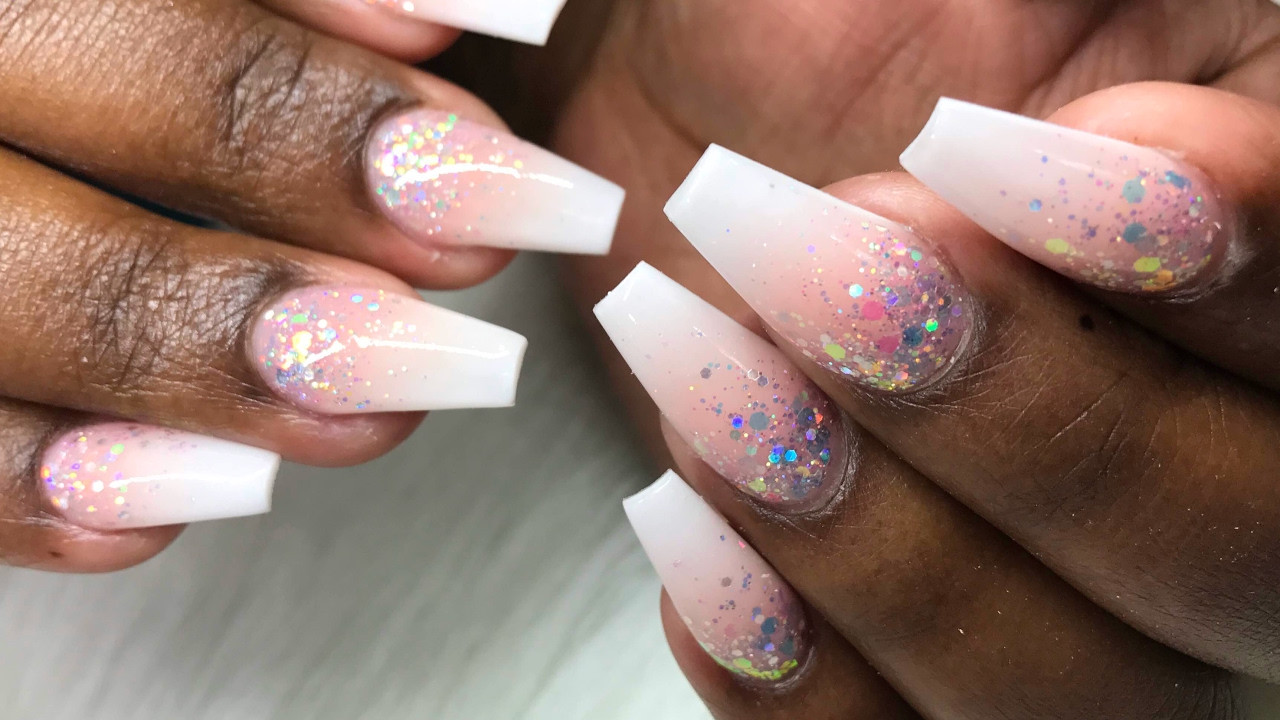 Pink And White Glitter Nails
 Watch Me Work DOUBLE OMBRE Full Set 😱 Pink and White