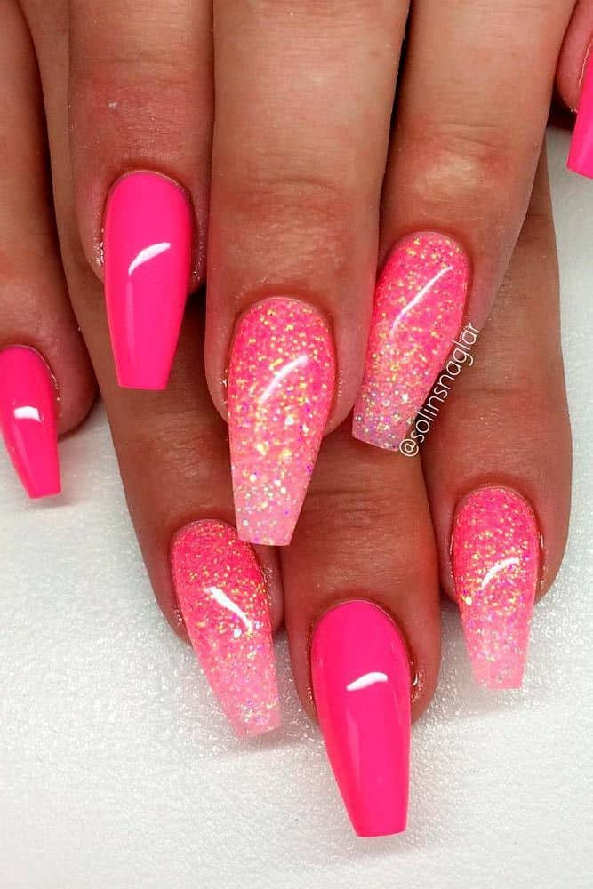 Pink And White Glitter Nails
 125 Unavoidable Coffin Nail Designs A List Swear By