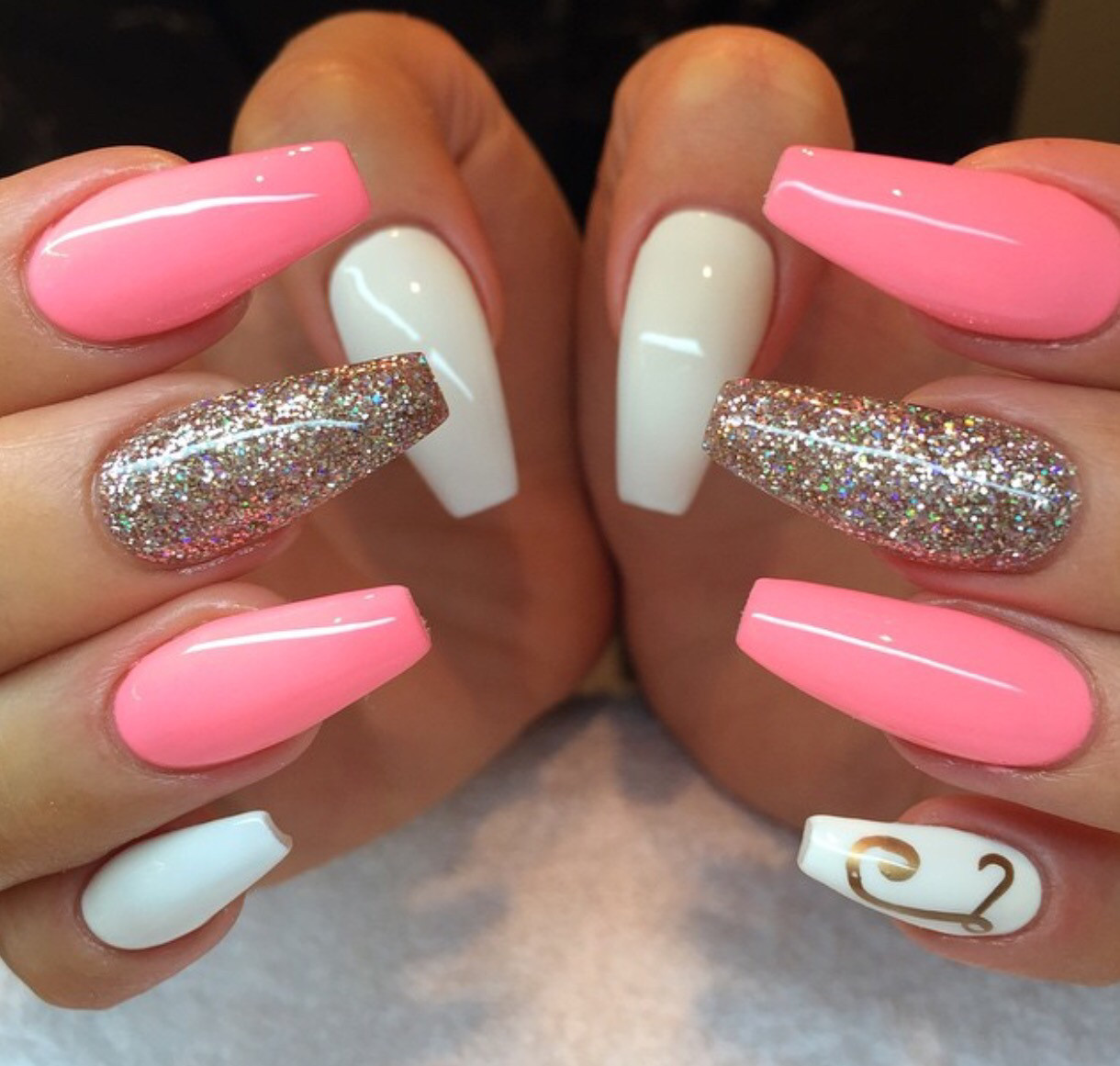 Pink And White Glitter Nails
 Top 45 Cute Pink and White Acrylic Nails