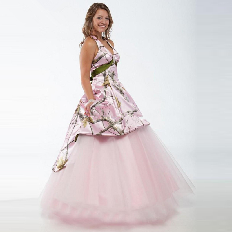Pink Camo Wedding Dress
 2017 Long Pink Camo Wedding Dresses A Line Halter With