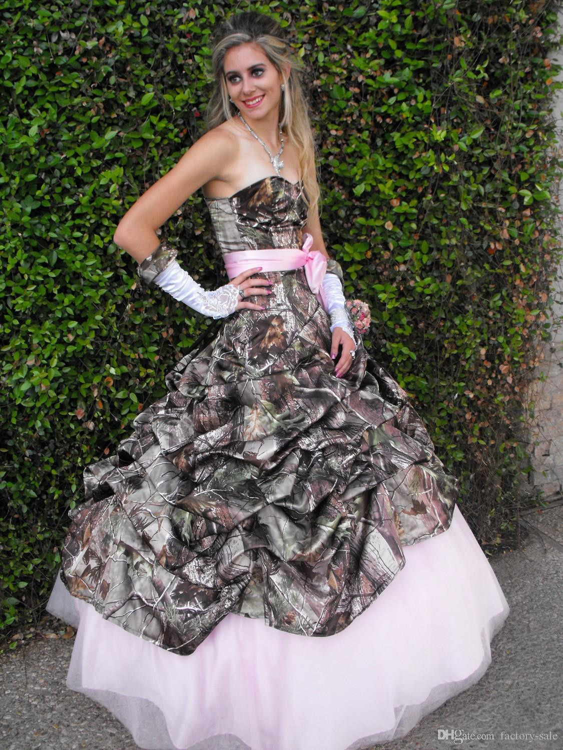 Pink Camo Wedding Dress
 Cute Pink Camo Wedding Dress Sweetheart Drapped Ball Gown