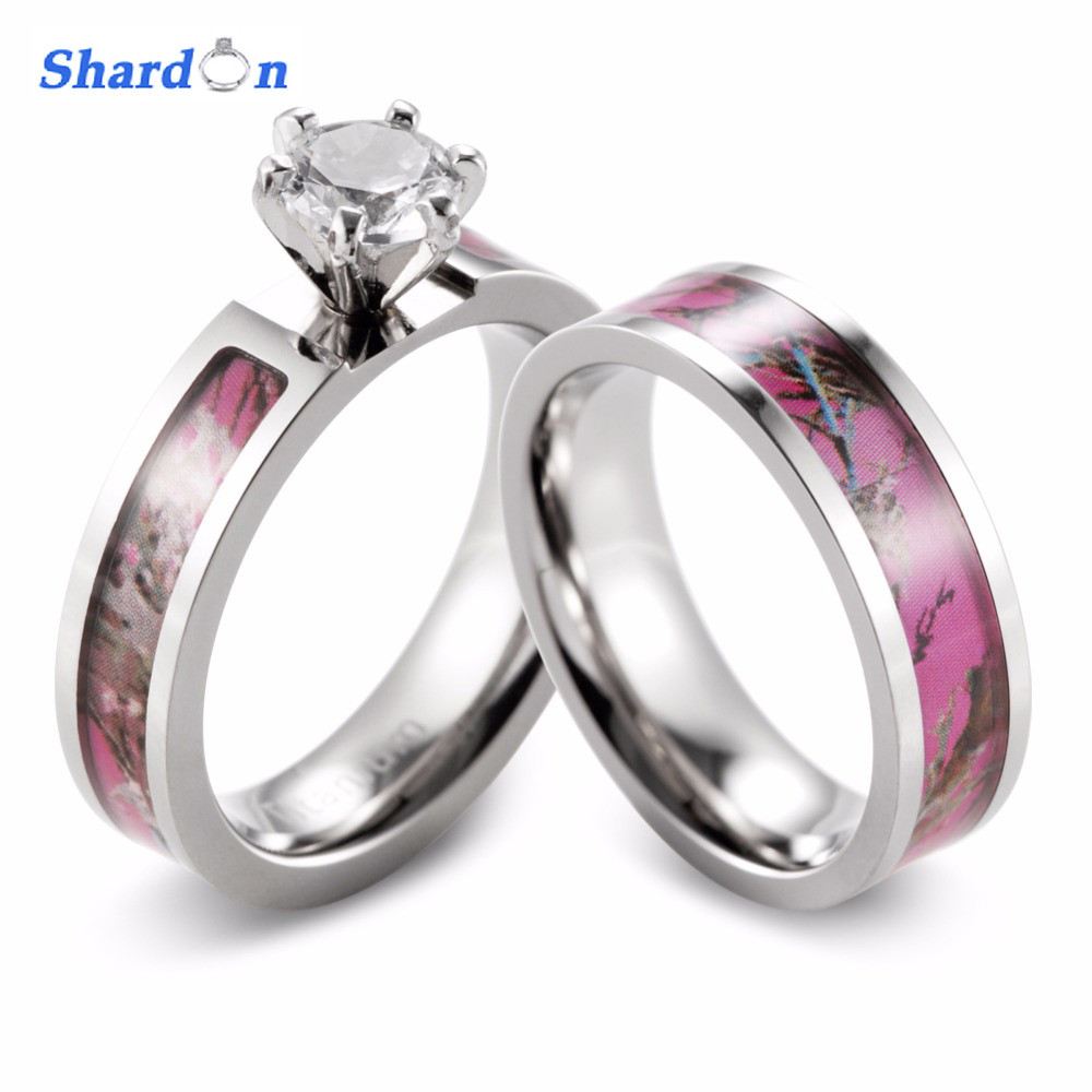 Pink Camo Wedding Ring
 SHARDON Women Camo Engagement Ring Set Titanium 6 Prong