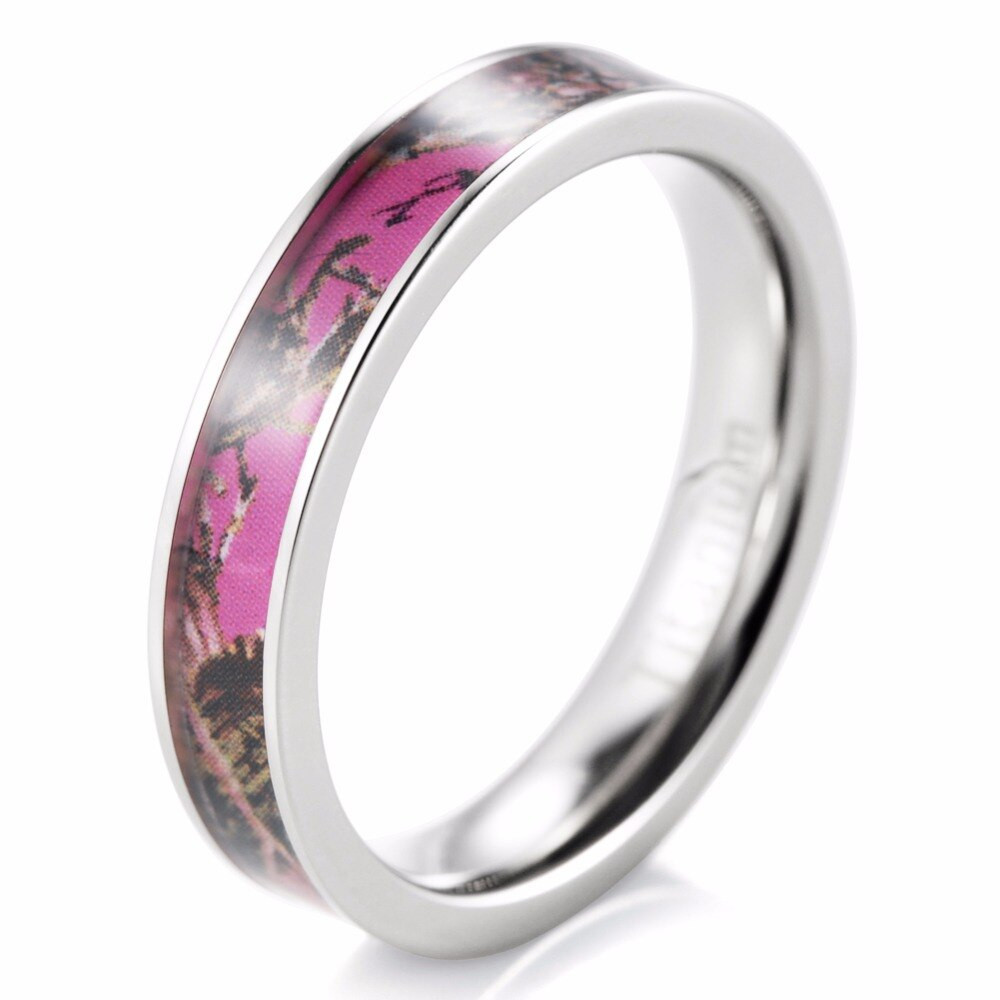 Pink Camo Wedding Rings For Her
 SHARDON Women Thin Titanium Pink Camo Ring Anniversay