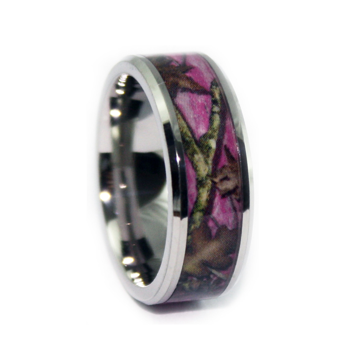 Pink Camo Wedding Rings For Her
 Pink Camo Ring Bevel Titanium Camo Rings Hunting Camo