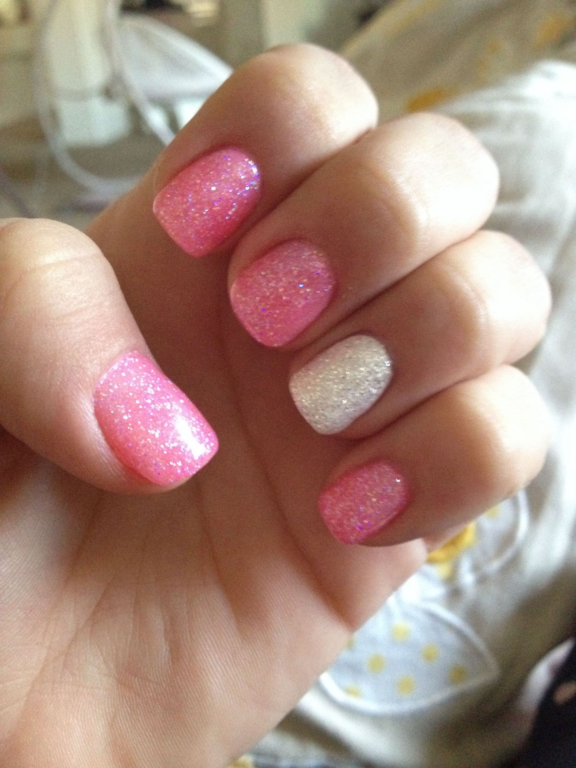 Pink Glitter Gel Nails
 Pink & White Glitter Gel Nails
