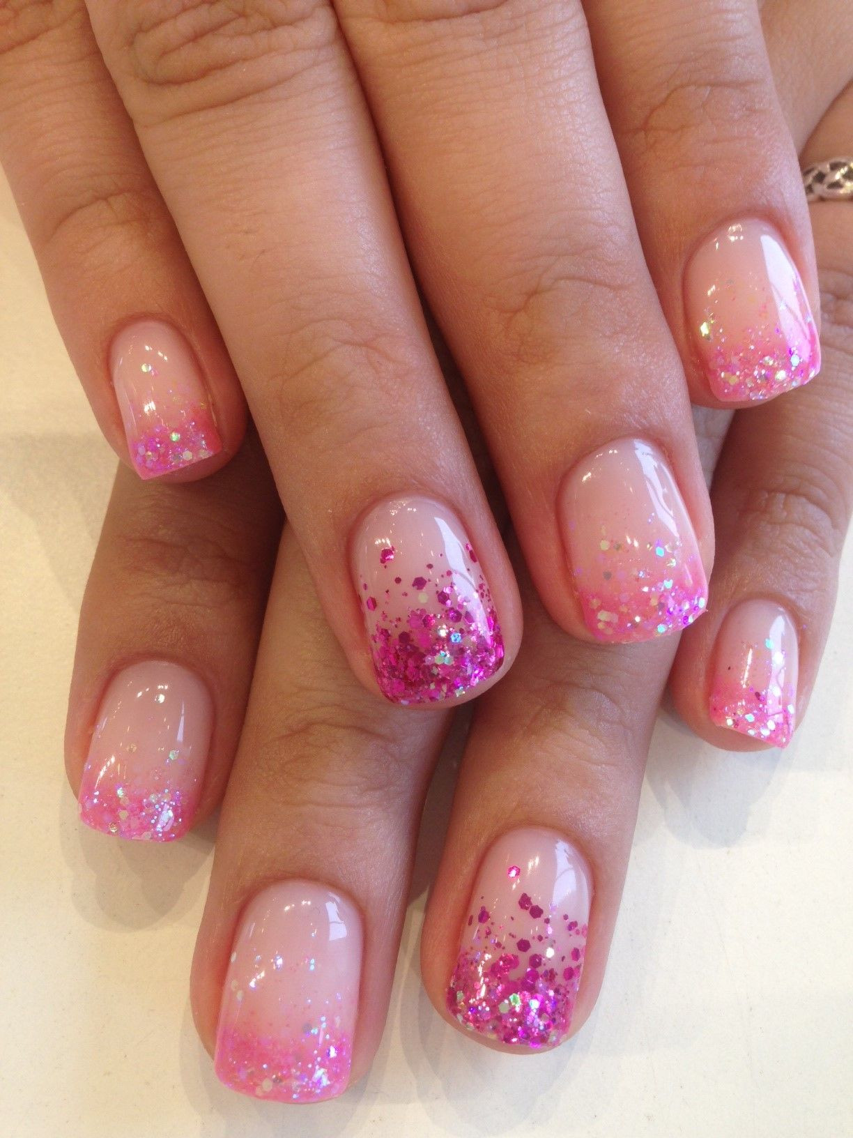 Pink Glitter Gel Nails
 Pink glitter French tips Gel nails
