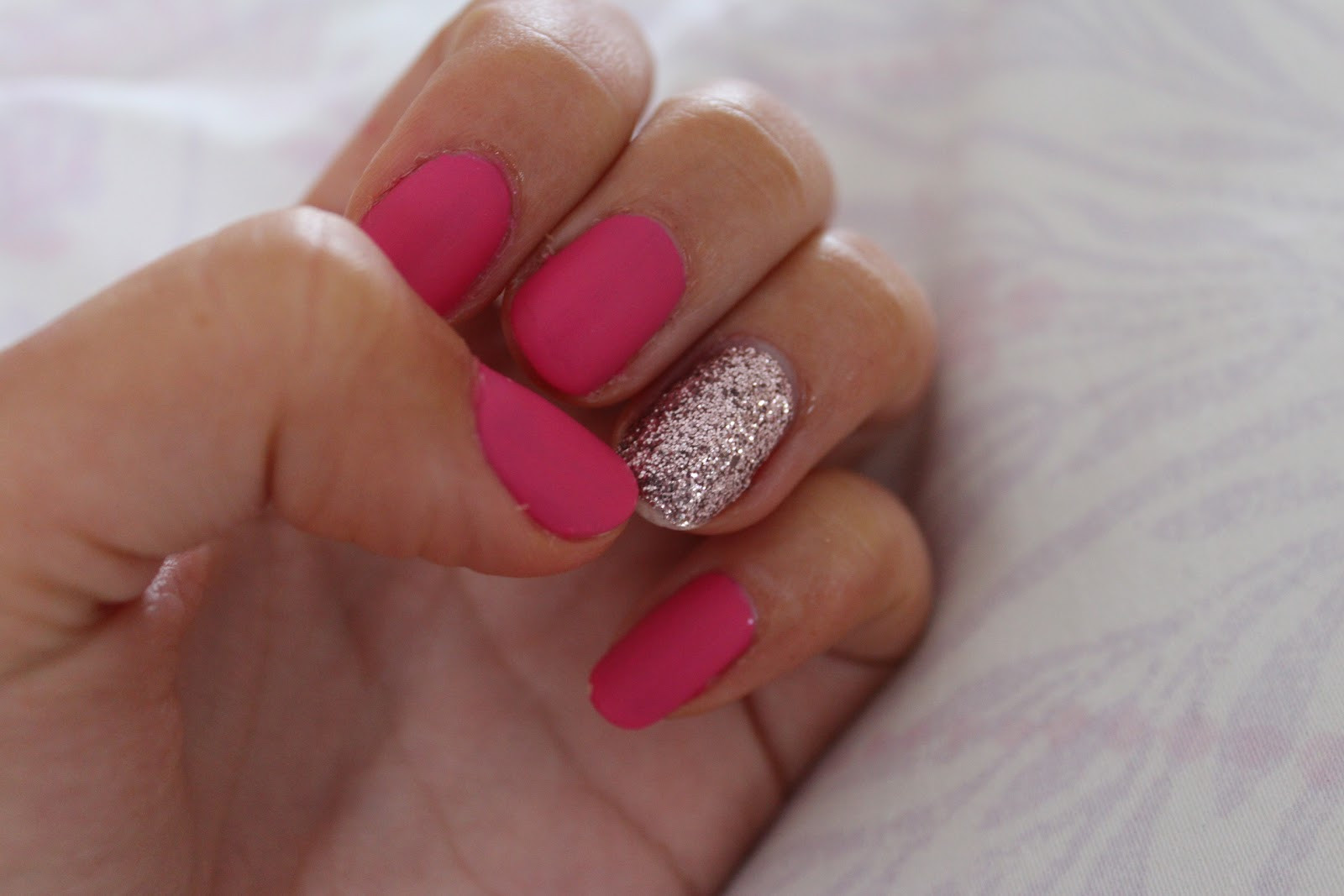 Pink Glitter Nails
 Cover Shoot Nail Art Matte Pink and Glitter
