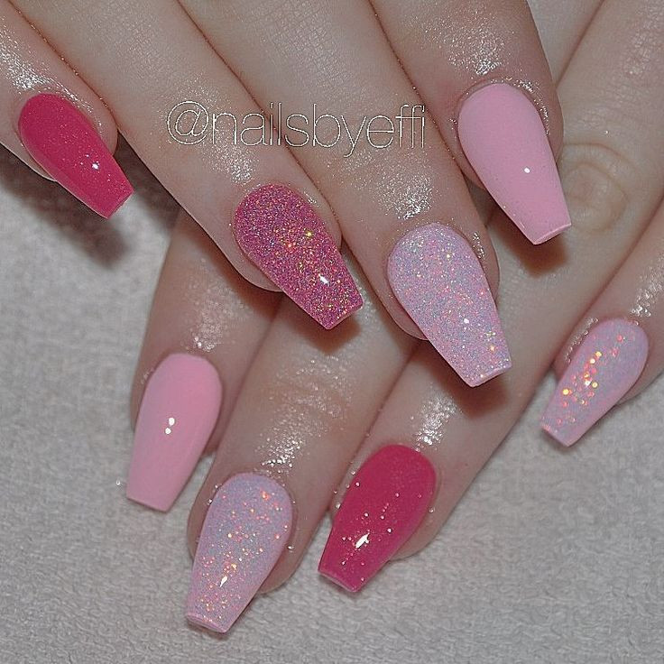 Pink Glitter Nails
 Light and dark pink glitter coffin nails