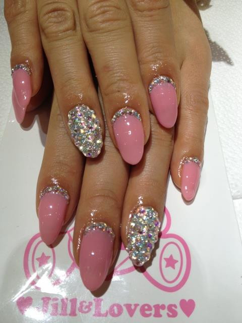 Pink Nail Designs With Diamonds
 diamonds nail art nails pink image on Favim