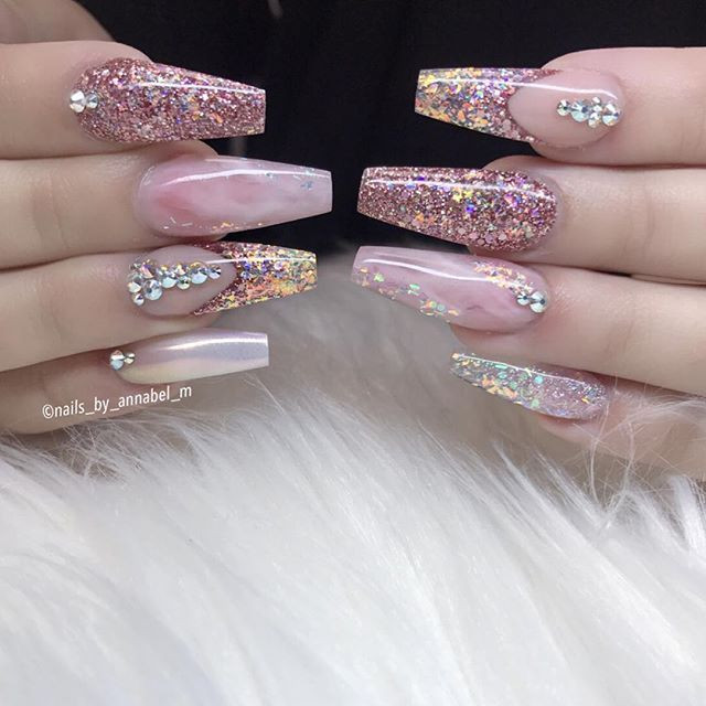 Pink Nail Designs With Diamonds
 Nails for Chels💕 Using all Glamandglits •Diamond
