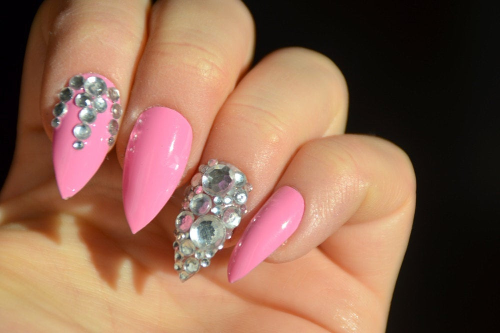 Pink Nail Designs With Diamonds
 Pink design stiletto nails diamonds nails stick on by