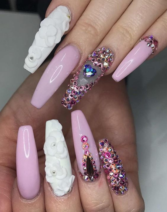 Pink Nail Designs With Diamonds
 nail art designs with rhinestones pink