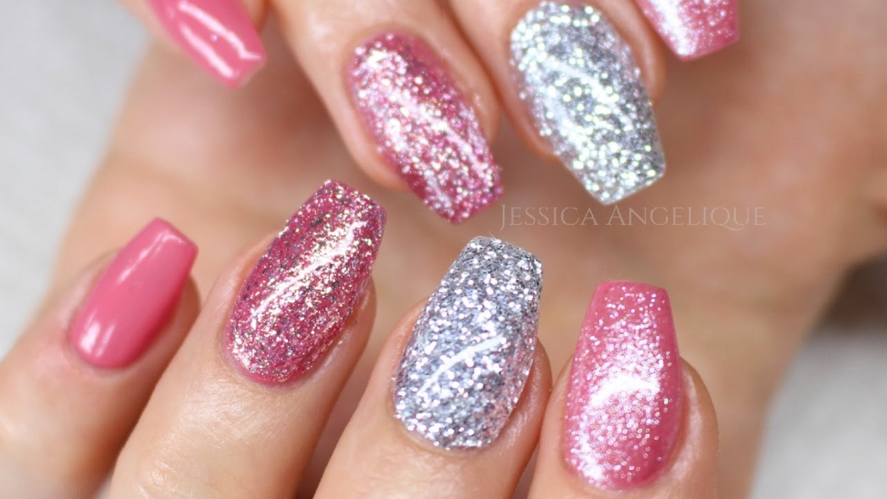 Pink Nails Glitter
 How to Pink w Silver Glitter Gelnails