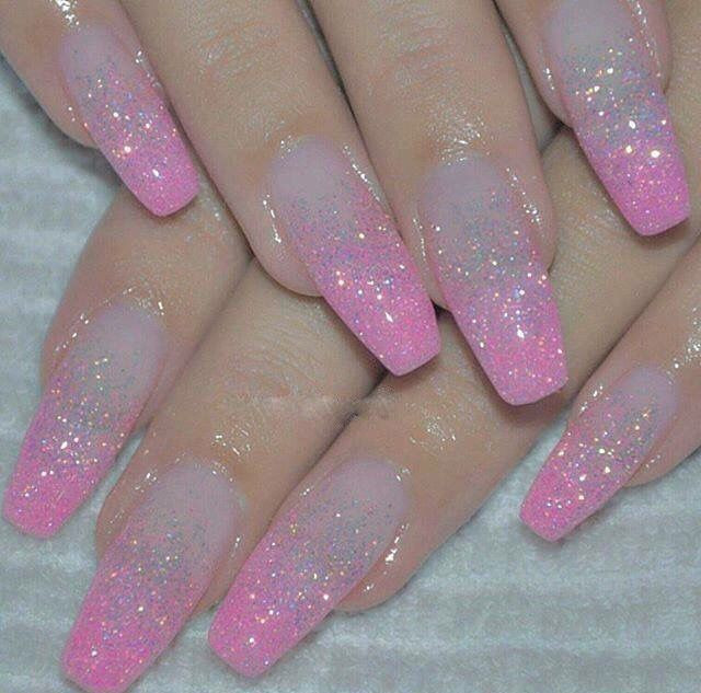 Pink Nails Glitter
 Pink Ombré Glitter Nails