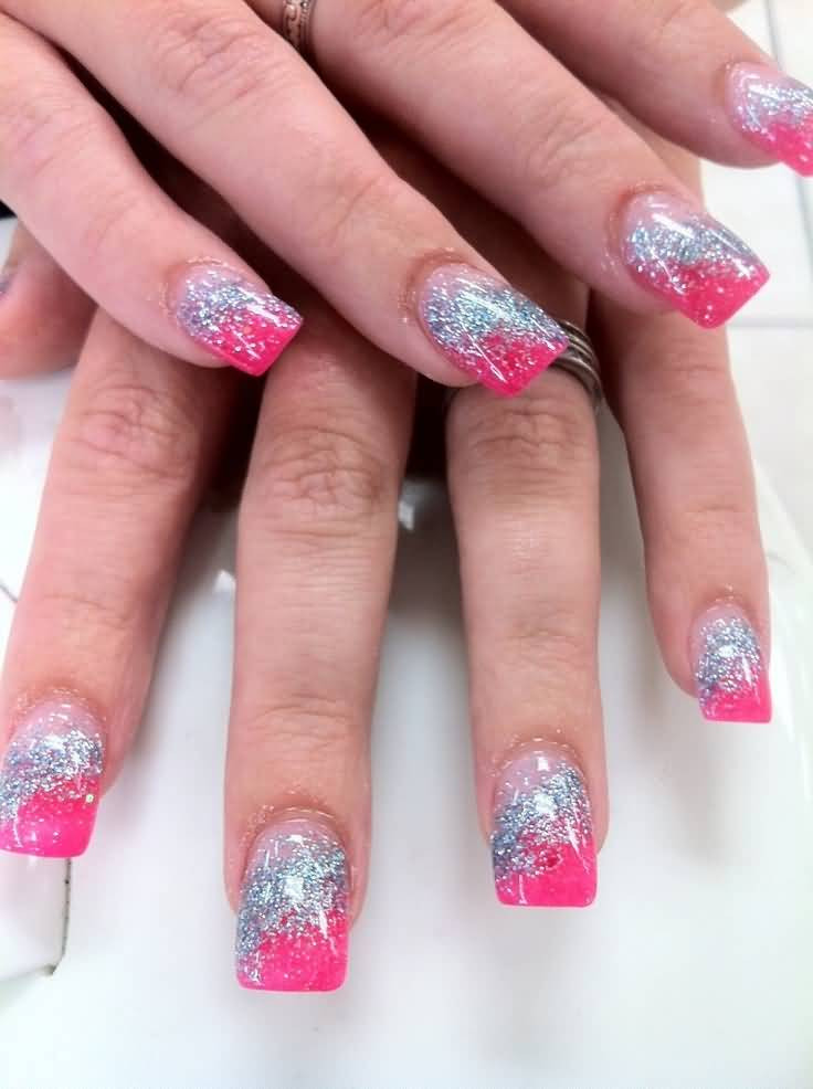Pink Nails With Glitter
 60 Best Pink Acrylic Nail Art Designs