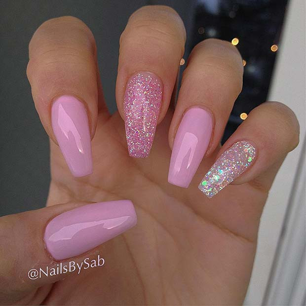 Pink Nails With Glitter
 21 Ridiculously Pretty Ways to Wear Pink Nails