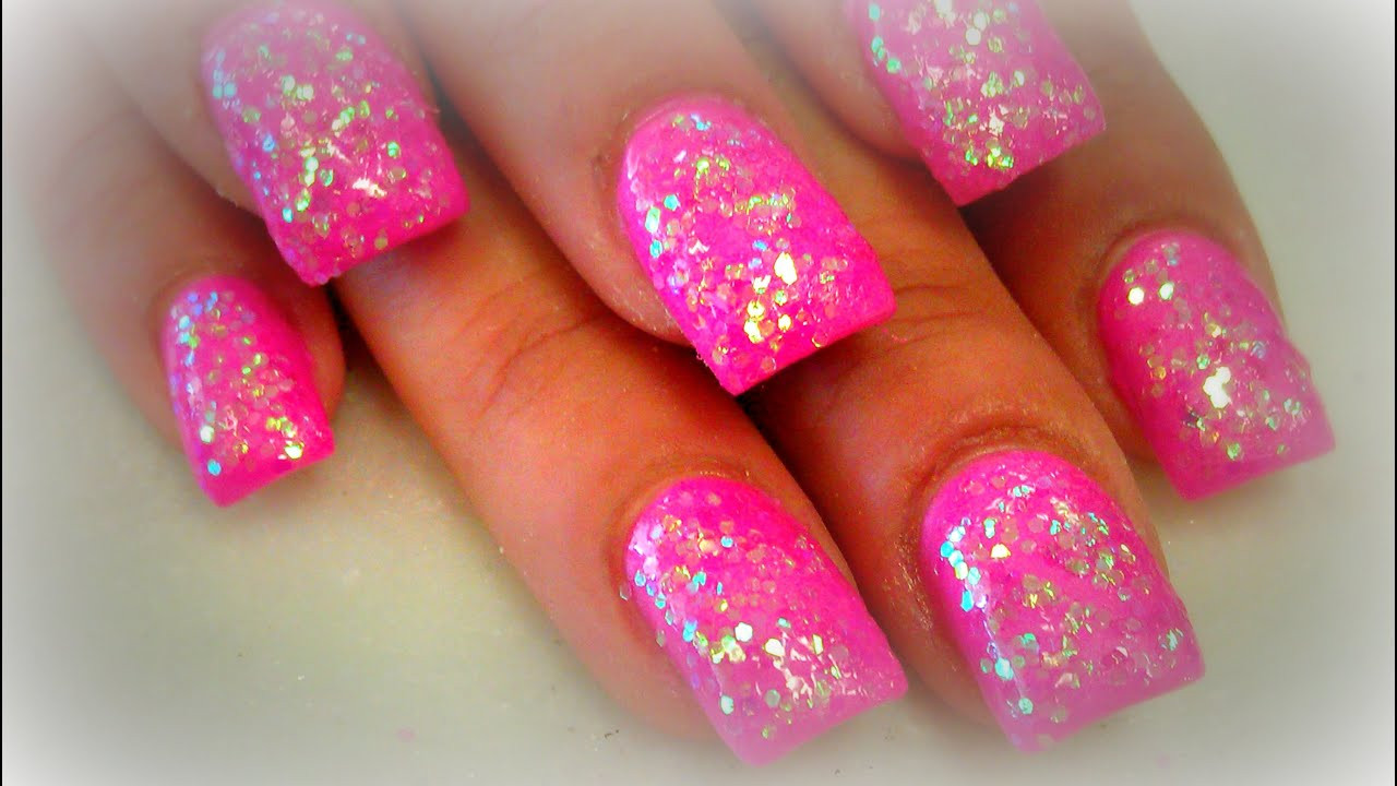 Pink Nails With Glitter
 DIY PINK GLITTER NAILS