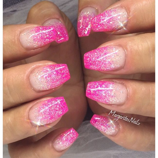 Pink Nails With Glitter
 1287 best Fun nails images on Pinterest