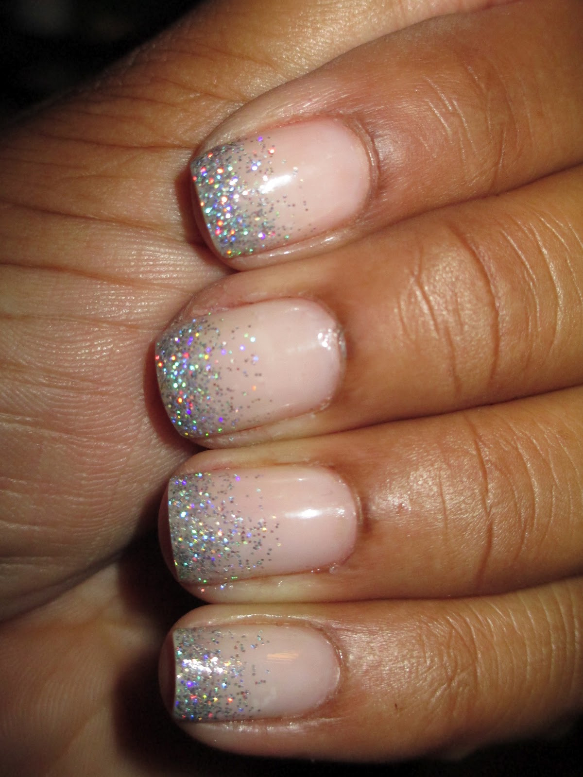 Pink Nails With Glitter Tips
 Fairly Charming Church Mani Frosted Tips