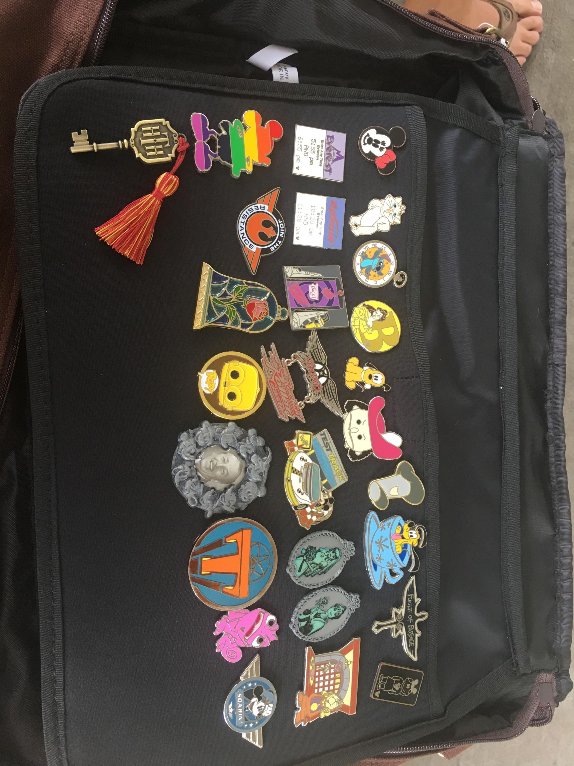 Pins On Backpack
 After many years of collecting although not ting many